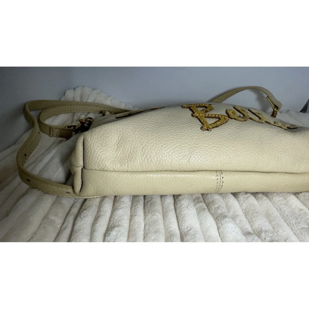 Sharif Leather & Calf Hair Crossbody Hand Bag Gold/Tan Medium Size Excellent